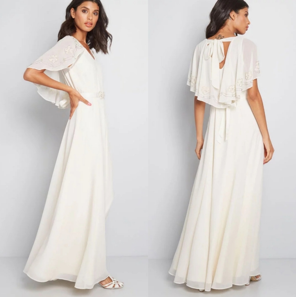 NWT Ivory Beaded Cape Bridal Gown SIZE 14